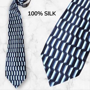 Silk Geometric Pattern In Black, White & Grey Men's Tie - Vintage